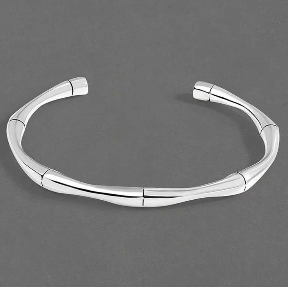 MEN | NEW Small Solid Bamboo S925 Adjustable Cuff Bracelet - Picture 3 of 16